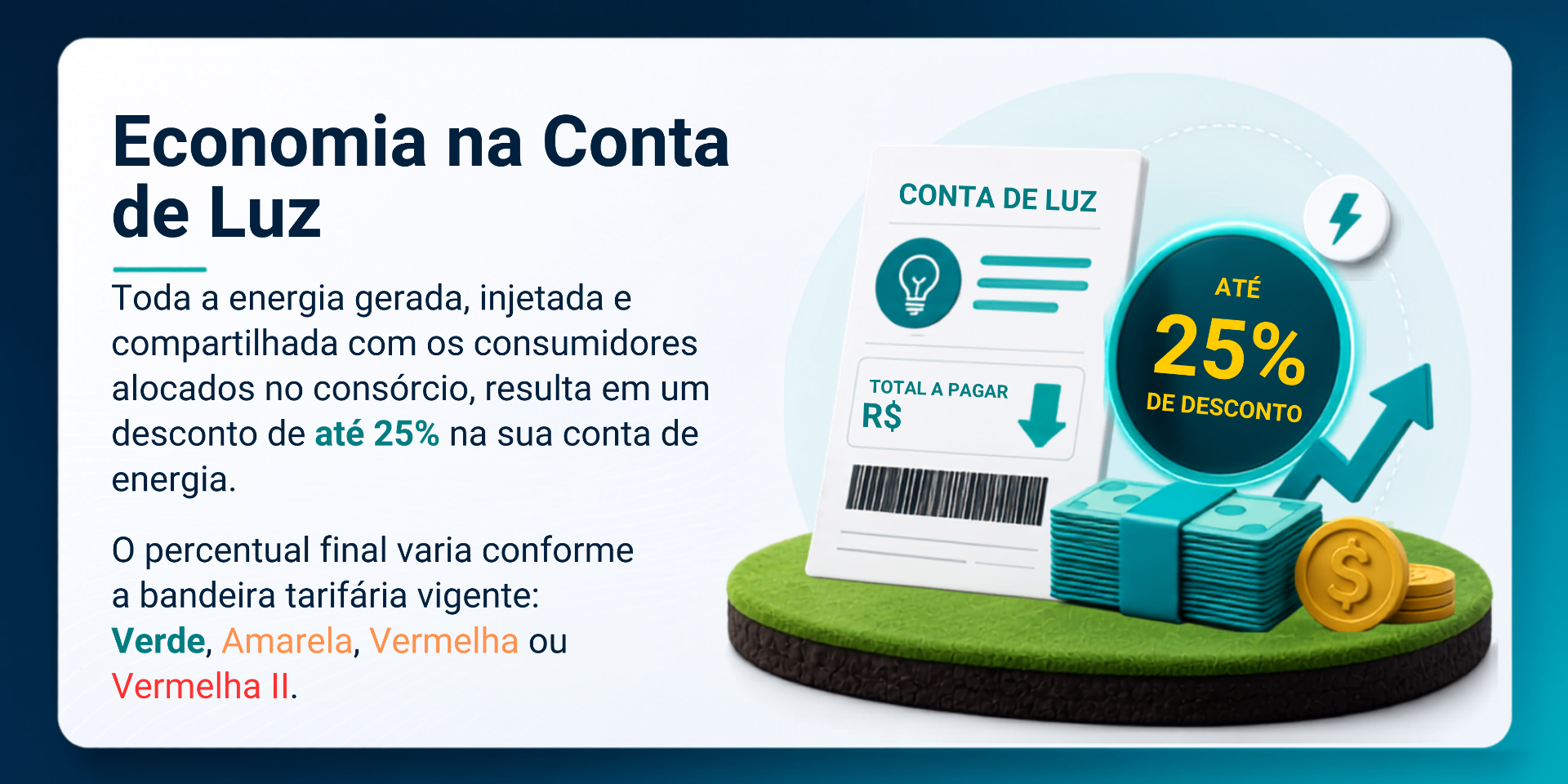 Economia na Conta de Luz: os créditos geram até 25% de desconto direto na sua fatura.