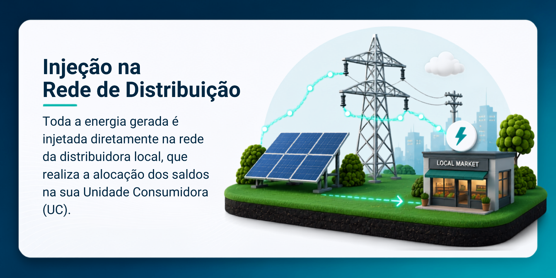 Injeção na Rede de Distribuição: toda a energia gerada é injetada na rede da distribuidora local.